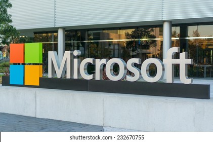 MOUNTAIN VIEW, CA/USA - NOV 22, 2014: Microsoft corporate building in Mountain View, CA. It is a multinational company that develops and sells computer software and consumer electronics.