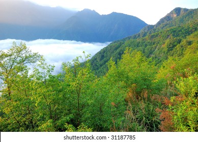 mountain view with clouds
