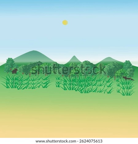 mountain view image complete with fox and bear, design by Corel