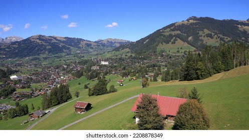 Mountain Village And Holiday Resort Gstaad In Late Summer.