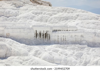 A Mountain Of White Volcanic Limestone Rock Against A Blue Sky. Nature