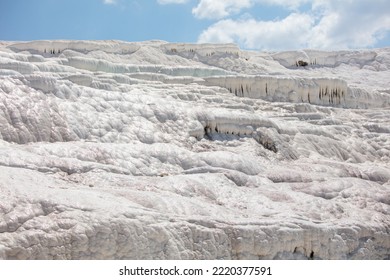 A Mountain Of White Volcanic Limestone Rock Against A Blue Sky. Nature