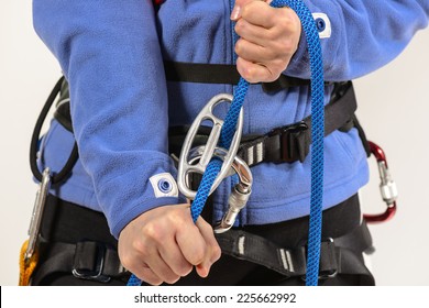 Mountaineer Climbing Equipment Young Female Rock Stock Photo 225662992 ...