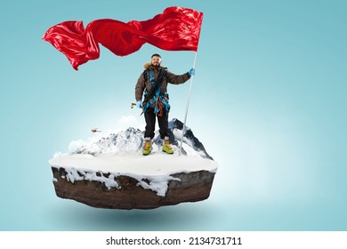 Mountaineer with a red flag