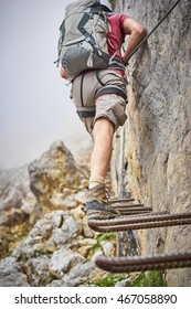 Mountaineering On Ellmauer Halt In Austria / Stairway To Heaven / Climbing Men