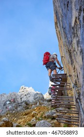 Mountaineering On Ellmauer Halt In Austria / Stairway To Heaven / Climbing Men