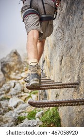 Mountaineering On Ellmauer Halt In Austria / Stairway To Heaven / Climbing Men