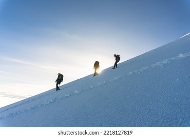 Mountaineers Ascending The Citlaltepetl Volcano On The North Face