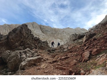 Mountaineers resting at Aladaglar Mount Emler route in Nigde, Turkey. Aladaglar is most important mountain range in Turkey. - Shutterstock ID 2253210609