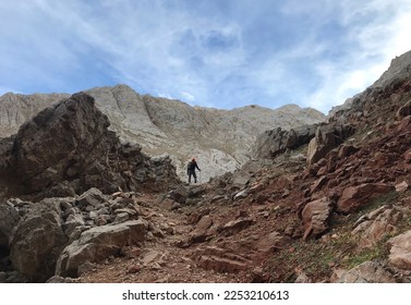 Mountaineers resting at Aladaglar Mount Emler route in Nigde, Turkey. Aladaglar is most important mountain range in Turkey. - Shutterstock ID 2253210613