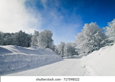 Mountainious Road With Heavy Snow