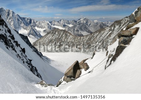 Mountainous landscape. View from Delaunay Pass. Altai Republic, Siberia, Russia.