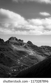 Mountainous Trail In The Locality Of Ayagaures Of The South Of Gran Canaria In The Canary Islands. It Is Usually Used By Sports Enthusiasts Such As Mountain Biking Or Hiking.