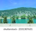The mountains along the Kootenay River near Libby, MT on a bright sunny day in May,