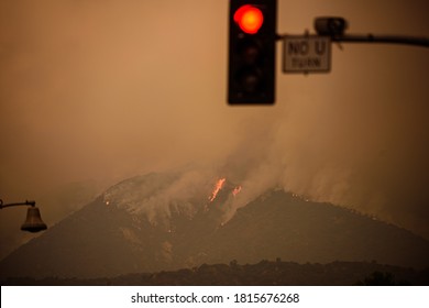 Mountains Are Burning Near Los Angeles. Fires In California. Smoke And Air Pollution. The Streets Of Los Angeles Are In Smoke