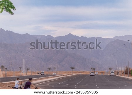 Mountains in the desert near Sharm El Sheikh, Egypt. Panorama Mount Moses Sinai. Mountains at Sinai Desert, Sharm el Sheikh, Sinai Peninsula, Egypt.