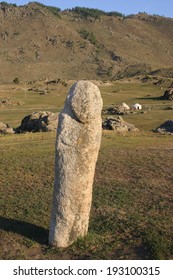 In The Mountains Of Kanas, China, Stone Carved Monoliths Are Left Behind By The Army Of Ghengis Khan.