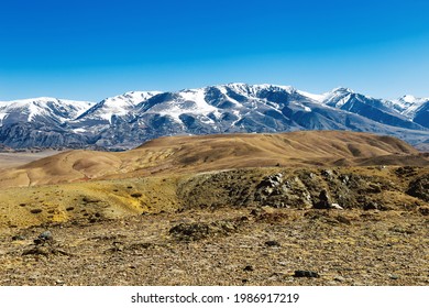 Mountains of Kyzyl-Chin, beautiful landscape in Altai Republic, Russia. Natural hills, nature environment landmark.