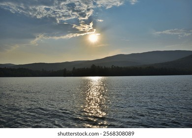 mountains with a lake sunset