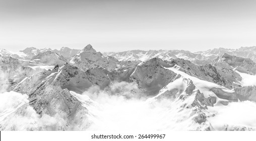 Mountains landscape, Caucasus Russia, black and white

