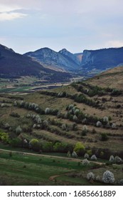 mountains landscape with clouds in spring time