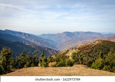 Mountains Layered Views From The Top Of Nag Tibba Base Camp Located In Dehradun Uttarakhand India. Aerial View Of The Mountains On Nag Tibba Trek Located Uttarakhand India. Nature Mussoorie. - Image