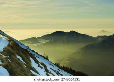 Mountains in the mist layer background