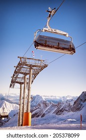 Mountains With Modern Ski Lift Chair