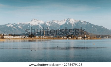 mountains in the national park on the shore of the lake, lake in the mountains of switzerland, lake zurich, switzerland
