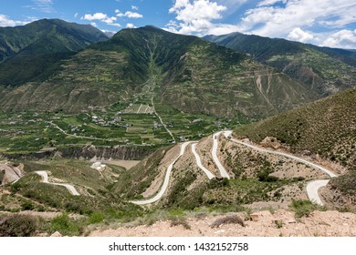 Mountains near Tibet, China. Sichuan is the starting point of the silk road and the Road and Belt Initiatives amid trade war with USA.
