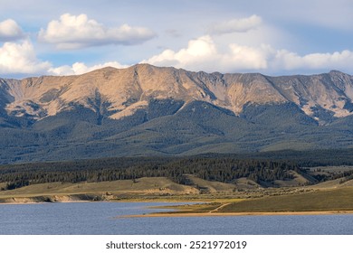 mountains range at sunset with a lake