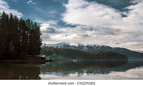 mountains reflection in cloudy day