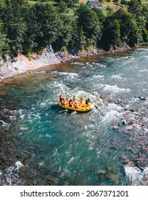 mountains river rafting extreme attraction summertime. copy space