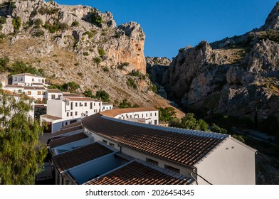 Mountains And Rooftops Of The Town Of Zuheros, Córdoba Province, Andalusia, Spain.