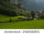 Mountains rural landscape. Countryside landscape. Switzerland Rural landscape. Switzerland Alps. Alpine pasture in mountains. Mountains in the Swiss Alps. Landscape with mountains in Switzerland.