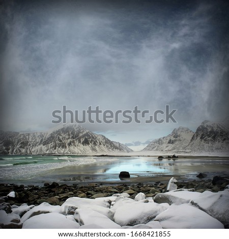 Similar – Image, Stock Photo View from Vareid beach over Vareidsundet-Lofoten-Norway-0433