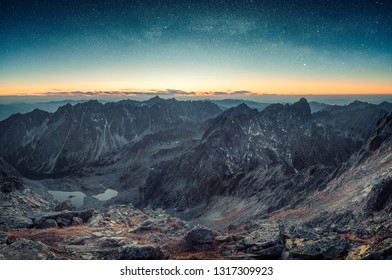 Mountains in Slovakia with sunset and milky way. - Shutterstock ID 1317309923