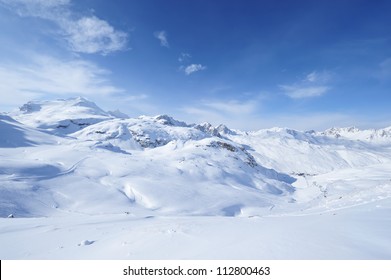 Mountains With Snow In Winter, Val-d'Isere, Alps, France