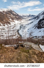 Mountains, snow-covered fjord, Norway in the spring - Shutterstock ID 257383537