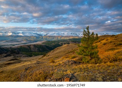 Mountains and steppes of Altai at dawn
