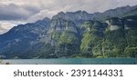 Mountains surrounding Walensee, Lake of Walenstadt, Marina Walensee, Switzerland