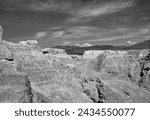 Mountains at Tule Springs Fossil Beds National Monument, northwest Las Vegas, March 2024 in Black and White.