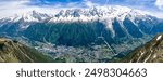 Mountains views and Chamonix town from Le Brevent in Chamonix-Montblanc range, France