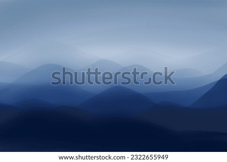 Mountains watercolor shilhouette. gradient layered light to dark blue mountains ranges