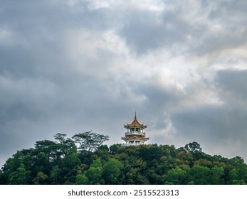 Mountaintop pavilion shrouded in mist, serene and Zen - Powered by Shutterstock