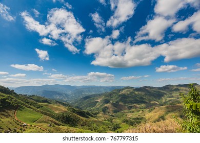 Mountian View With Blue Sky And Could Background 