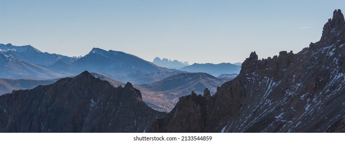 Mountine range captured from Serles, peak in Tirolien Alps. Innsburck, Austria.