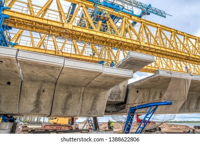 Mounting The Last Concrete Element Of The Crown Princess Mary Bridge , Frederikssund, Denmark, May 3, 2019