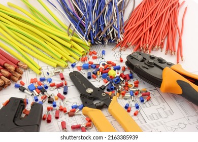 Mounting Tools On Electrical Diagram Closeup Stock Photo 2163385939 ...