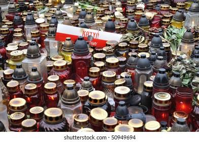 Mourners Candles In Memory Of Victims Of Katyn Massacre (1940)